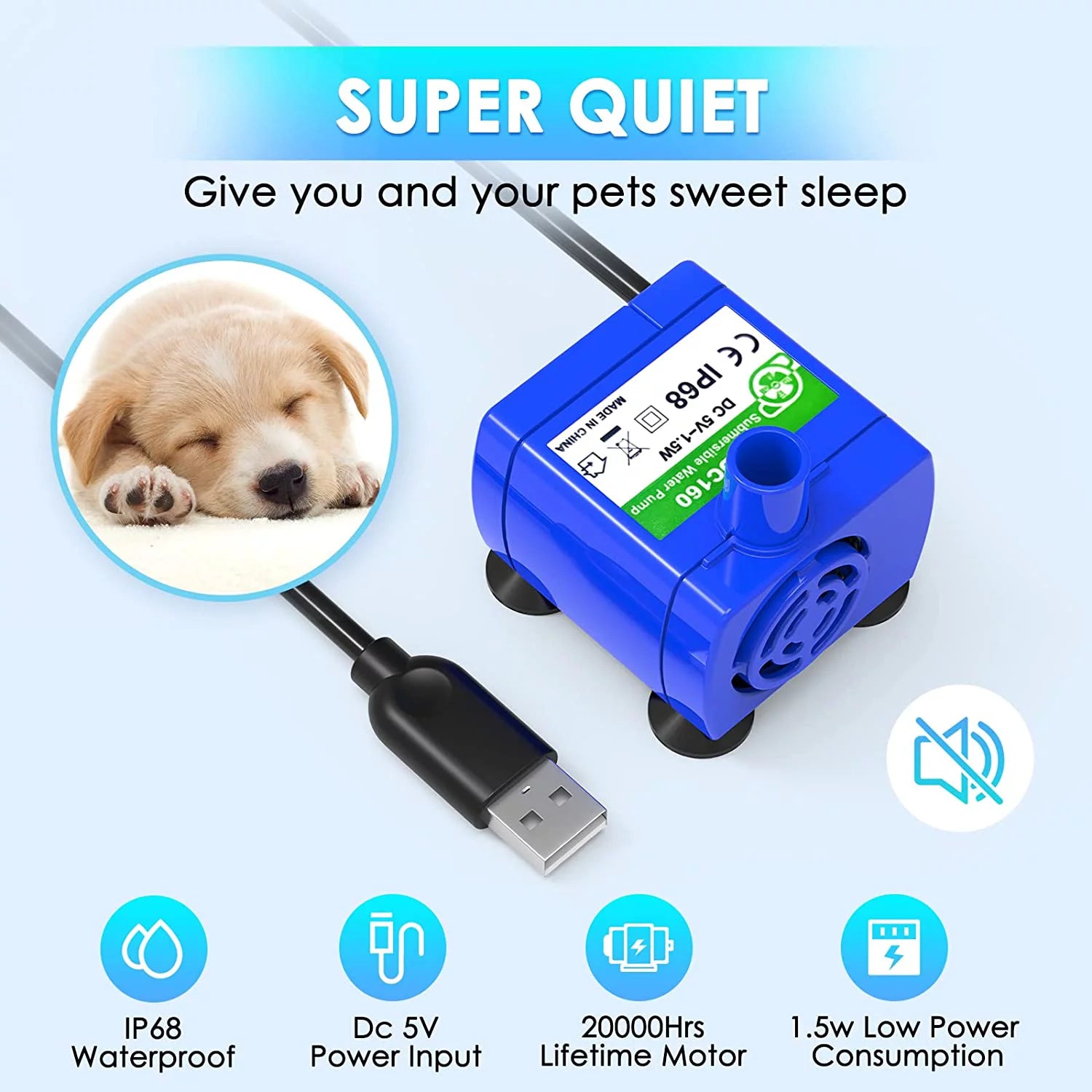 Replacement Pump for Cat Water Fountain, Ultra Quiet Long Lifespan Water Pump for Pet Water Fountain, Dog Water Bowl Dispenser For Cat & Dog