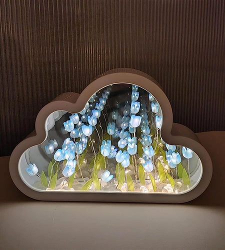Tulip Lamp Tulip Mirror Night Light,  Tulip Cloud Desk Lamp - LED Living Room Bedside Desktop Ornaments,Night Light for Bedroom (Blue)