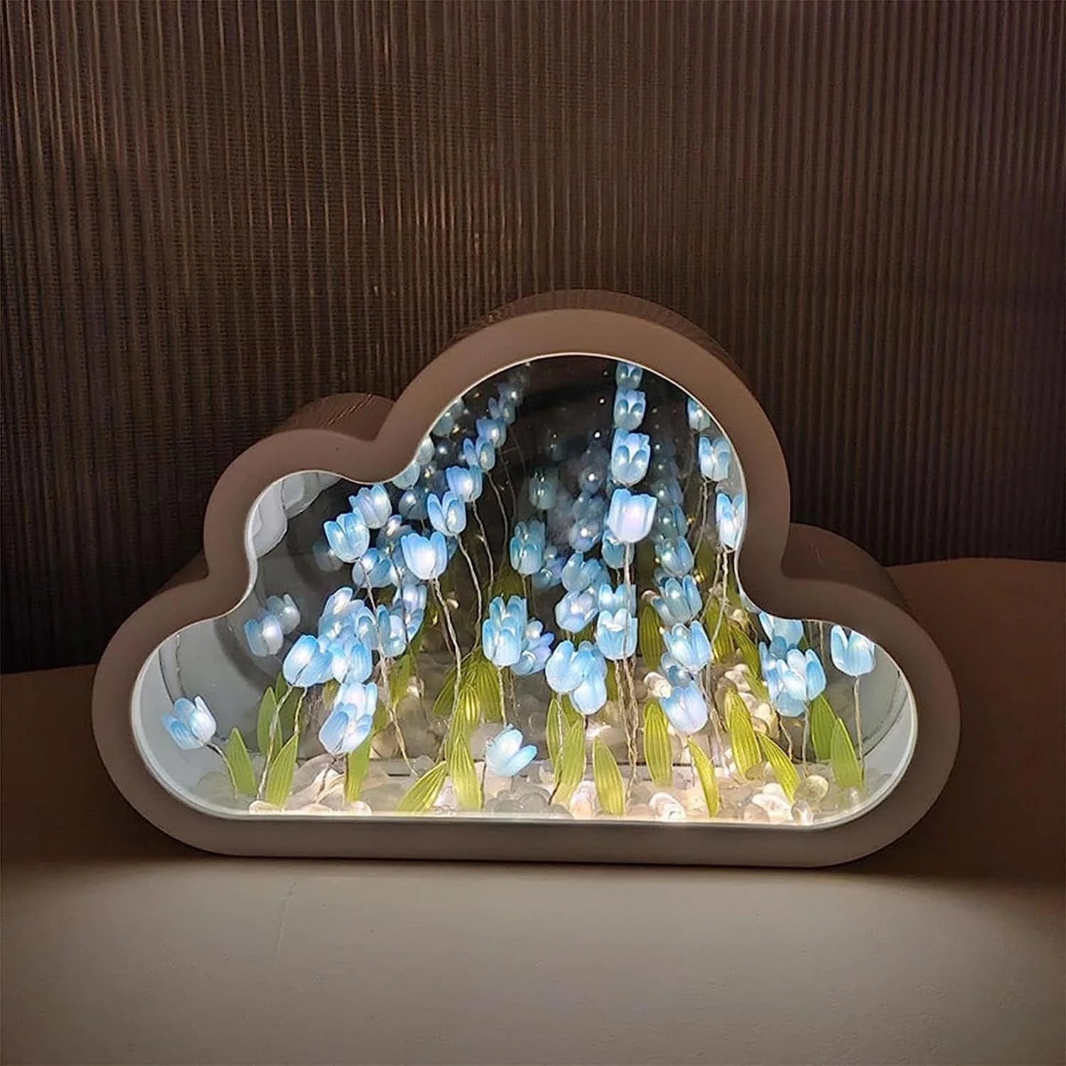 Tulip Lamp Tulip Mirror Night Light,  Tulip Cloud Desk Lamp - LED Living Room Bedside Desktop Ornaments,Night Light for Bedroom (Blue)