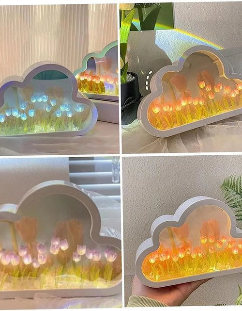 Load image into Gallery viewer, Tulip Lamp Tulip Mirror Night Light,  Tulip Cloud Desk Lamp - LED Living Room Bedside Desktop Ornaments,Night Light for Bedroom (Blue)
