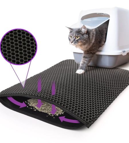 Cat Litter Mat, Double Layer Urine Waterproof Trapper Mat, Non-Slip,24X15 In, Black