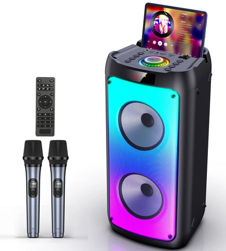 Bluetooth Speaker, Portable Party Speaker with 2 Microphones, DJ Lights for Outdoor and Home