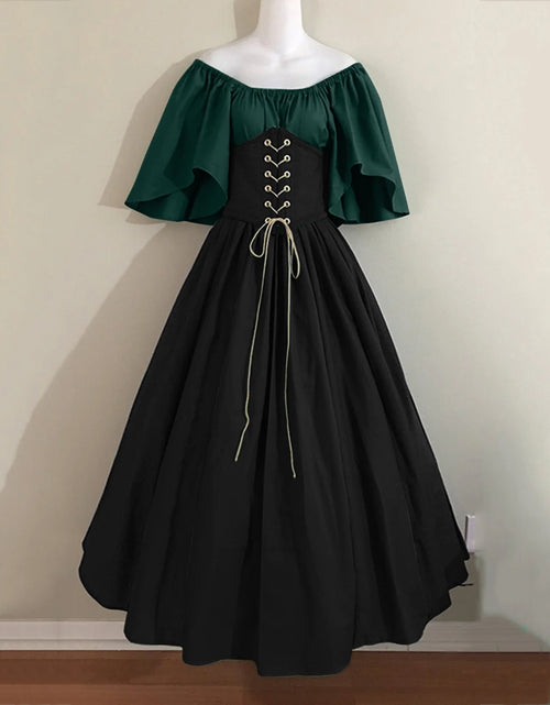 Load image into Gallery viewer, Womens Renaissance Faire Dresses Medieval Irish Traditional plus Size Dresses Ruffle over Dress Corset Retro Cosplay Gown
