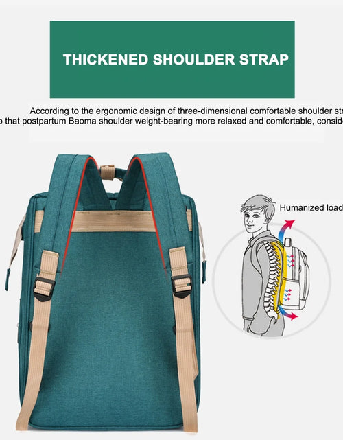 Load image into Gallery viewer, Diaper Bag Backpack, Multifunction Baby Bag with Changing Station, Foldable Crib, Insulation Milk Bottle Pocket, Waterproof Large Capacity Travel Bag with USB Charging Port, Gift for Mom Dad
