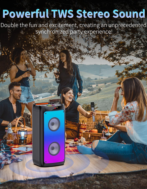 Load image into Gallery viewer, Bluetooth Speaker, Portable Party Speaker with 2 Microphones, DJ Lights for Outdoor and Home
