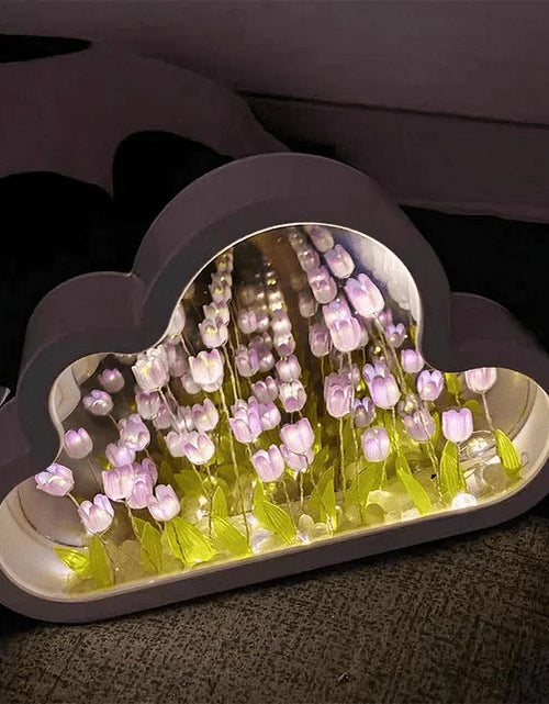 Load image into Gallery viewer, Cloud Mirror Tulip Lamp, Simulation Flower Bedroom Sleeping Table Lamp, Hand Craft DIY Tulips Mirror Night Light, Night Light for Bedroom,Creative Living Room Bedside Desktop Ornaments Girls (Purple)
