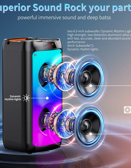 Load image into Gallery viewer, Bluetooth Speaker, Portable Party Speaker with 2 Microphones, DJ Lights for Outdoor and Home
