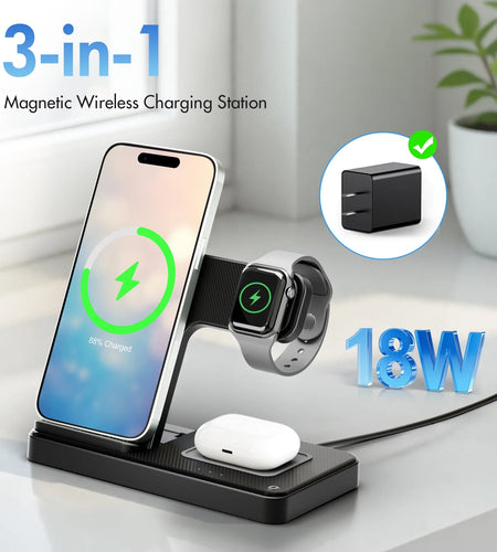 Wireless Charger,15W Wireless Charging Station Compatible with Iphone 17 16 15 14 13 12 11 8 Pro Max Mini plus X XR XS Max SE Plus,For Iwatch 10 9 8 7 6 5 4 3 2 SE Ultra,For Airpods 4 3 2
