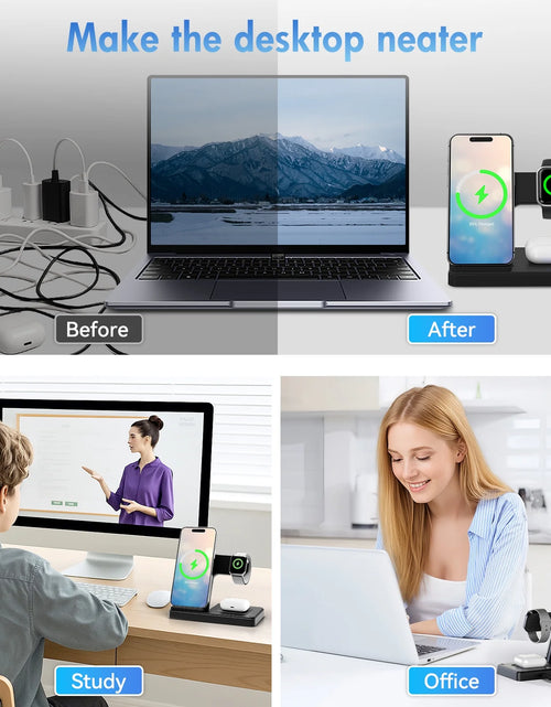 Load image into Gallery viewer, Wireless Charger,15W Wireless Charging Station Compatible with Iphone 17 16 15 14 13 12 11 8 Pro Max Mini plus X XR XS Max SE Plus,For Iwatch 10 9 8 7 6 5 4 3 2 SE Ultra,For Airpods 4 3 2
