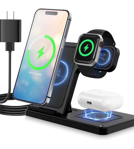 Wireless Charger,15W Wireless Charging Station Compatible with Iphone 17 16 15 14 13 12 11 8 Pro Max Mini plus X XR XS Max SE Plus,For Iwatch 10 9 8 7 6 5 4 3 2 SE Ultra,For Airpods 4 3 2