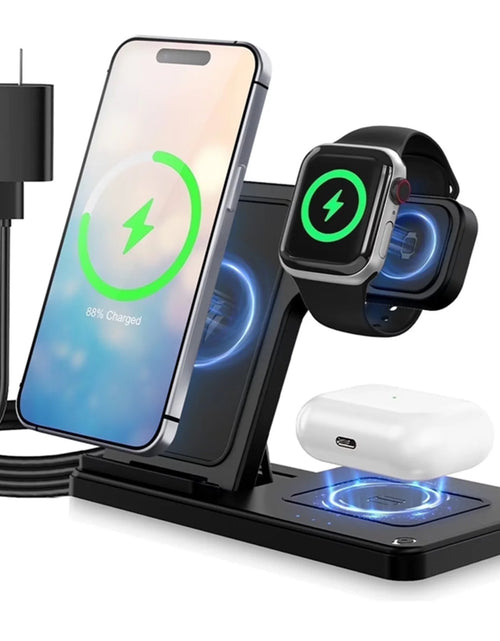 Load image into Gallery viewer, Wireless Charger,15W Wireless Charging Station Compatible with Iphone 17 16 15 14 13 12 11 8 Pro Max Mini plus X XR XS Max SE Plus,For Iwatch 10 9 8 7 6 5 4 3 2 SE Ultra,For Airpods 4 3 2
