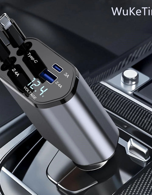 Load image into Gallery viewer, 4 in 1 Retractable Car Charger, 100W Fast Car Phone Charger with Iphone and Type C Cable and 2 Charging Ports Car Charger Adapter
