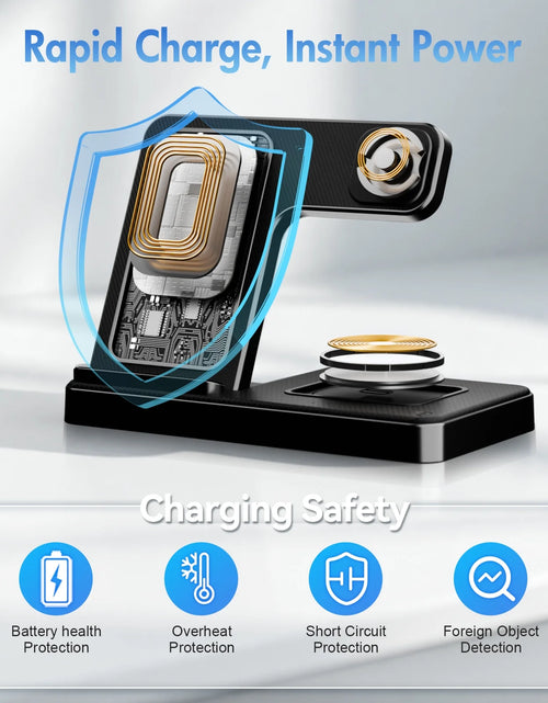 Load image into Gallery viewer, Wireless Charger,15W Wireless Charging Station Compatible with Iphone 17 16 15 14 13 12 11 8 Pro Max Mini plus X XR XS Max SE Plus,For Iwatch 10 9 8 7 6 5 4 3 2 SE Ultra,For Airpods 4 3 2

