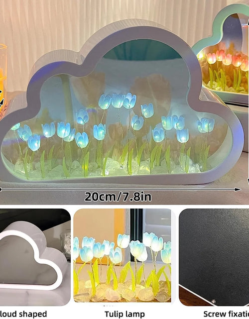 Load image into Gallery viewer, Tulip Lamp Tulip Mirror Night Light,  Tulip Cloud Desk Lamp - LED Living Room Bedside Desktop Ornaments,Night Light for Bedroom (Blue)

