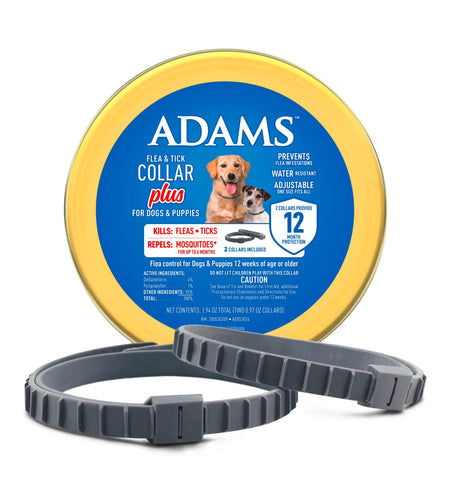 Flea & Tick Collar plus for Dogs & Puppies, 2 Pack, 12 Month Protection, Adjustable One Size, Kills Fleas, Ticks & Repels Mosquitoes, excluding California