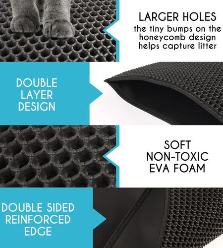 Cat Litter Mat, Double Layer Urine Waterproof Trapper Mat, Non-Slip,24X15 In, Black