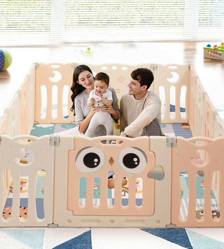14-Panel Baby Playpen Kids Activity Center Foldable Play Yard with Lock Door