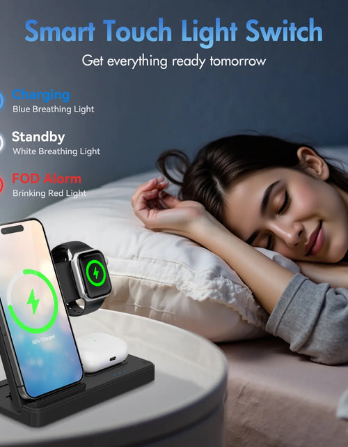 Load image into Gallery viewer, Wireless Charger,15W Wireless Charging Station Compatible with Iphone 17 16 15 14 13 12 11 8 Pro Max Mini plus X XR XS Max SE Plus,For Iwatch 10 9 8 7 6 5 4 3 2 SE Ultra,For Airpods 4 3 2
