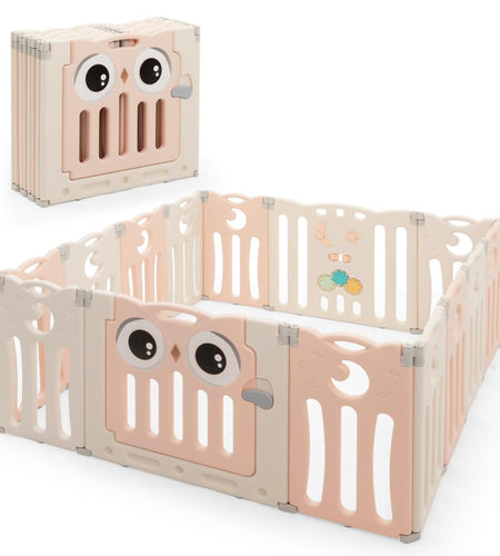 14-Panel Baby Playpen Kids Activity Center Foldable Play Yard with Lock Door
