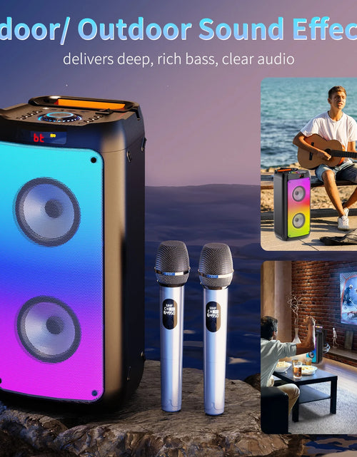 Load image into Gallery viewer, Bluetooth Speaker, Portable Party Speaker with 2 Microphones, DJ Lights for Outdoor and Home
